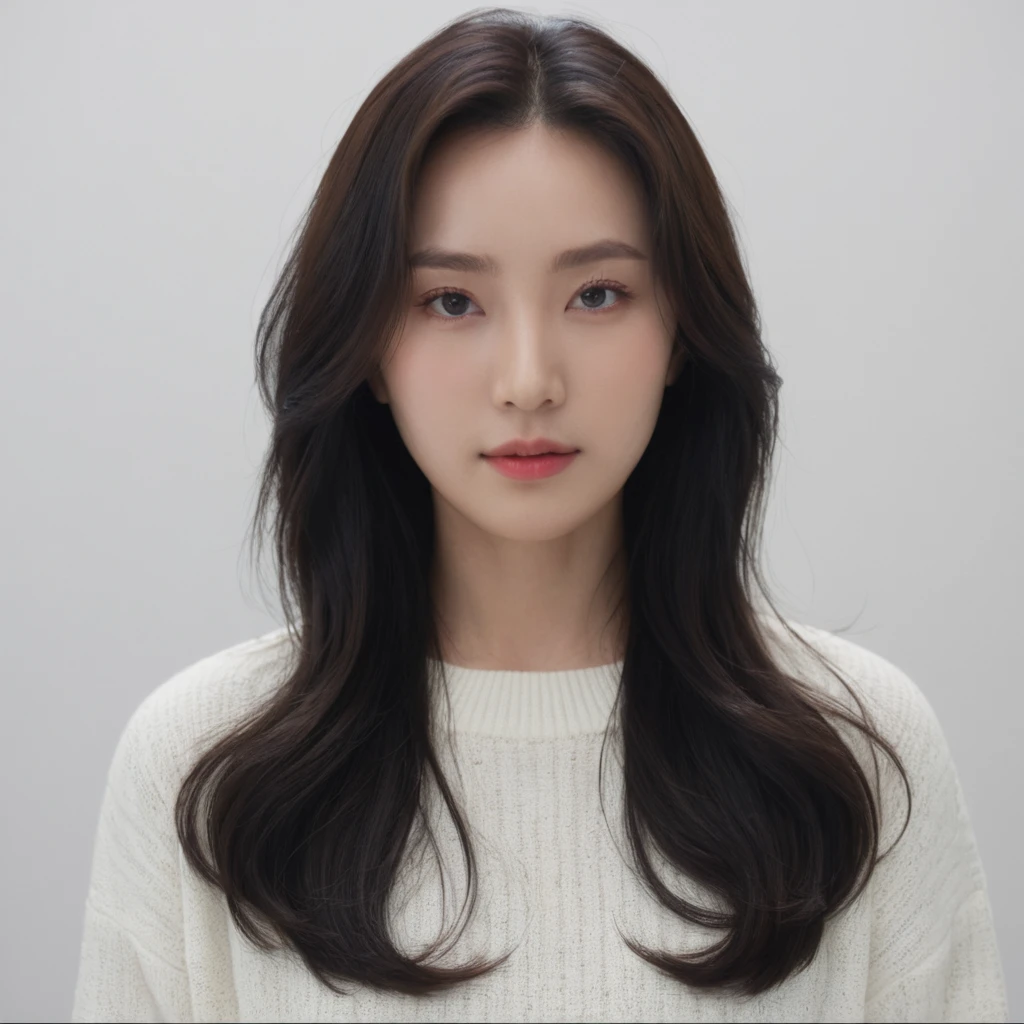 Best Quality, 8k, Masterpiece, (Portrait: 1.3), (photo realistic:1.4), (hyper realistic:1.4), Sharp Focus, looking at viewer, (smoother lighting:1.1), (increase cinematic lighting quality:0.9), realistic lighting, backlighting, light on face, ray trace, (brightening light:1.2), (Increase quality:1.4), sharp detail, (best quality real texture skin:1.4), finely detailed eyes, black_eyes, finely detailed face, 25 year old Korean woman, (white formal_shirt:1.4), (Create an image maintaining the original base model hairstyle:1.5)