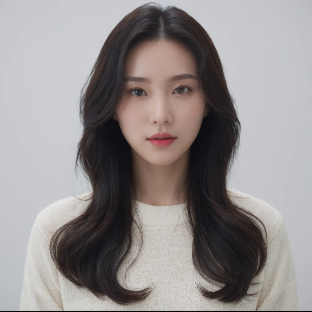 Best Quality, 8k, Masterpiece, (Portrait: 1.3), (photo realistic:1.4), (hyper realistic:1.4), Sharp Focus, looking at viewer, (smoother lighting:1.1), (increase cinematic lighting quality:0.9), realistic lighting, backlighting, light on face, ray trace, (brightening light:1.2), (Increase quality:1.4), sharp detail, (best quality real texture skin:1.4), finely detailed eyes, black_eyes, finely detailed face, 25 year old Korean woman, (white formal_shirt:1.4), (Create an image maintaining the original base model hairstyle:1.5)