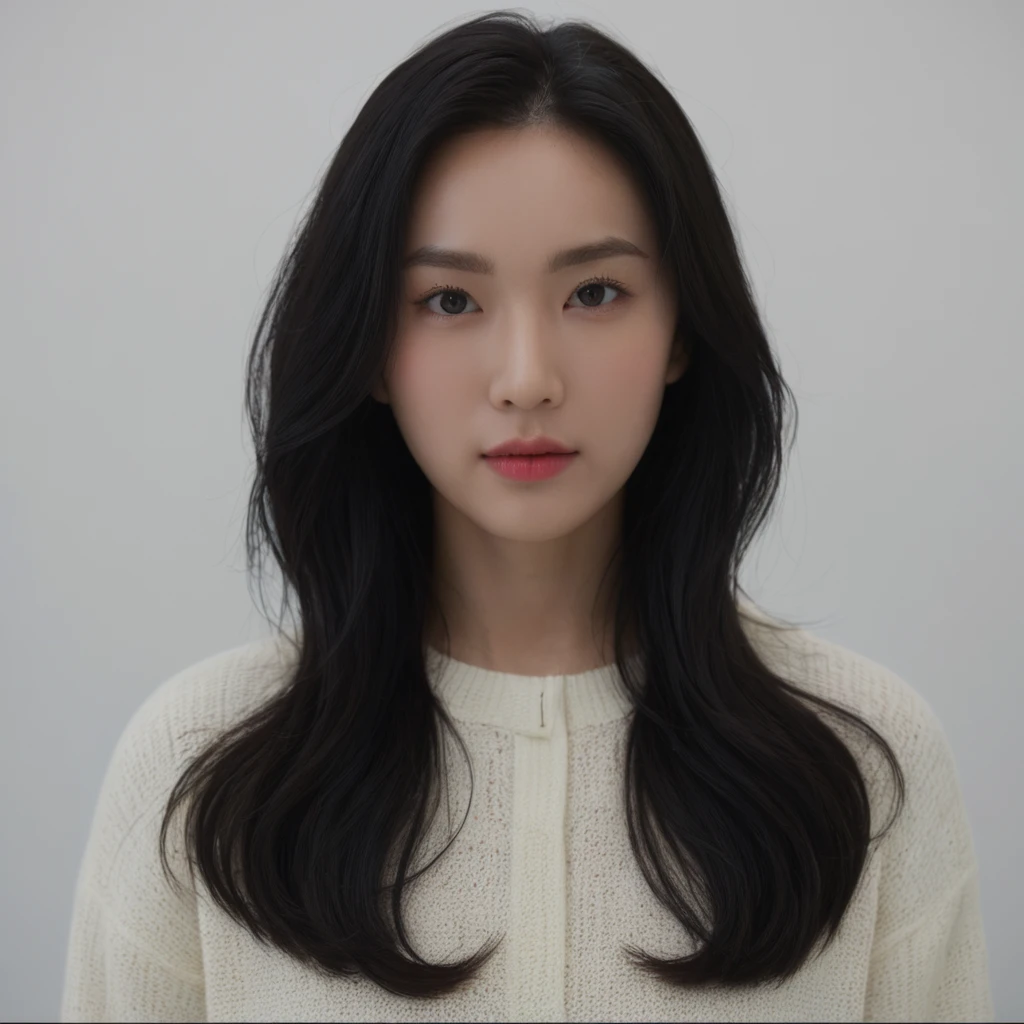 Best Quality, 8k, Masterpiece, (Portrait: 1.3), (photo realistic:1.4), (hyper realistic:1.4), Sharp Focus, looking at viewer, (smoother lighting:1.1), (increase cinematic lighting quality:0.9), realistic lighting, backlighting, light on face, ray trace, (brightening light:1.2), (Increase quality:1.4), sharp detail, (best quality real texture skin:1.4), finely detailed eyes, black_eyes, finely detailed face, 25 year old Korean woman, (white formal_shirt:1.4), (Create an image maintaining the original base model hairstyle:1.5)