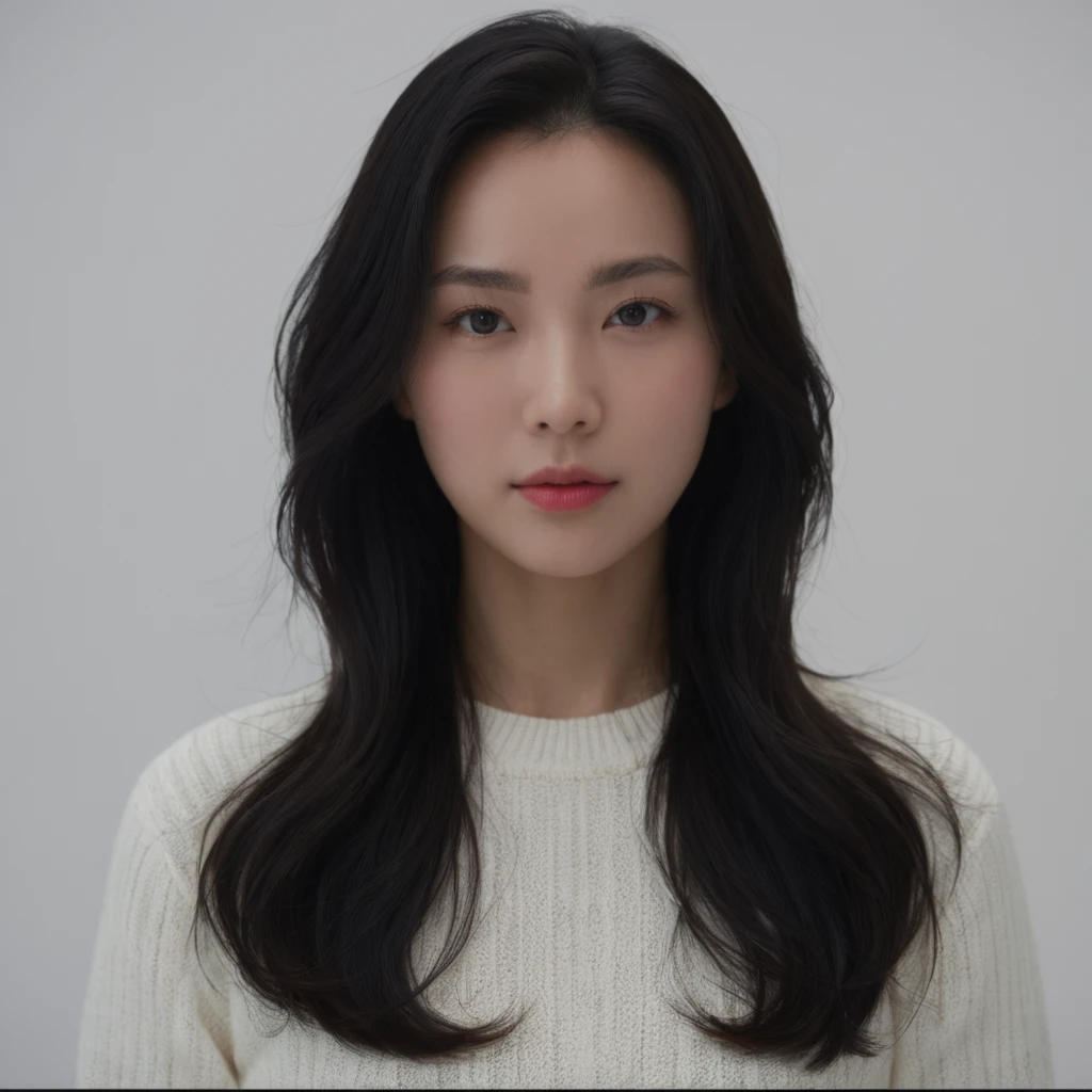 Best Quality, 8k, Masterpiece, (Portrait: 1.3), (photo realistic:1.4), (hyper realistic:1.4), Sharp Focus, looking at viewer, (smoother lighting:1.1), (increase cinematic lighting quality:0.9), realistic lighting, backlighting, light on face, ray trace, (brightening light:1.2), (Increase quality:1.4), sharp detail, (best quality real texture skin:1.4), finely detailed eyes, black_eyes, finely detailed face, 25 year old Korean woman, (white formal_shirt:1.4), (Create an image maintaining the original base model hairstyle:1.5)
