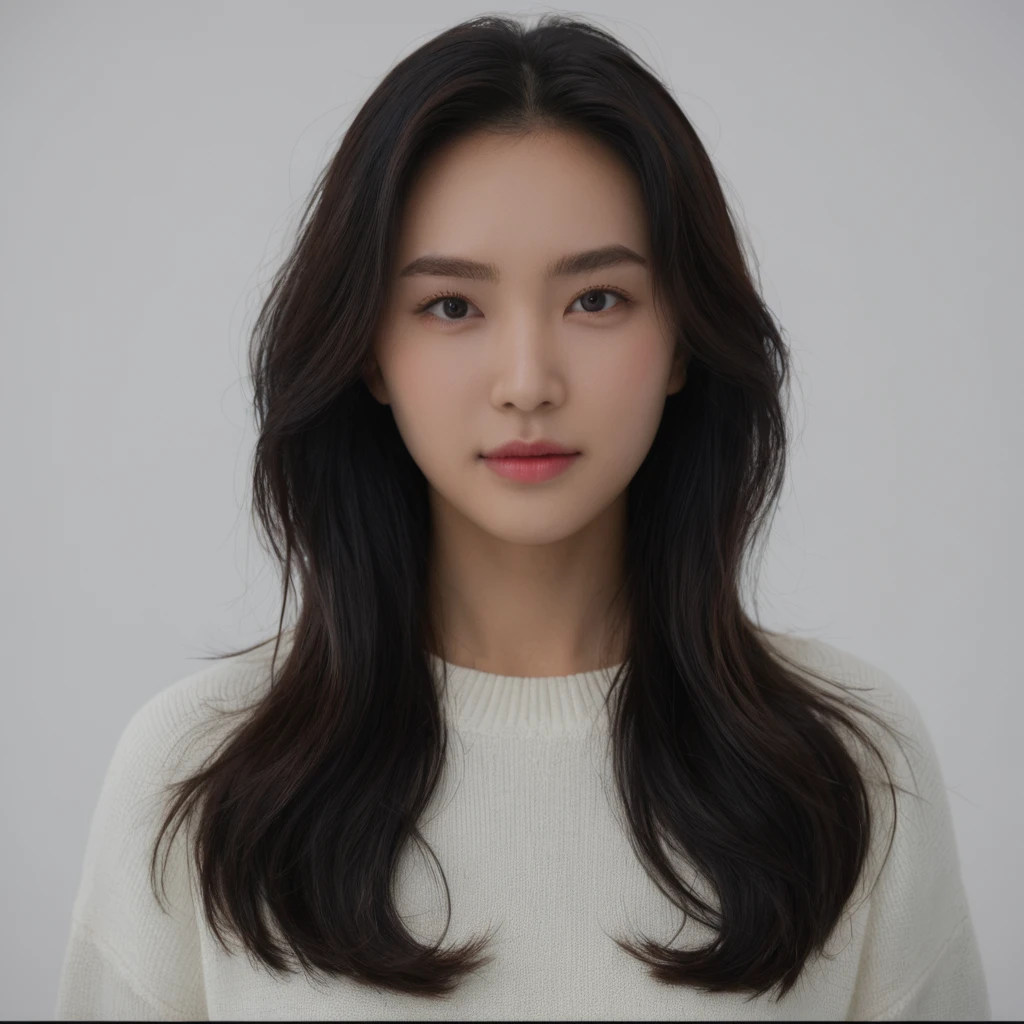 Best Quality, 8k, Masterpiece, (Portrait: 1.3), (photo realistic:1.4), (hyper realistic:1.4), Sharp Focus, looking at viewer, (smoother lighting:1.1), (increase cinematic lighting quality:0.9), realistic lighting, backlighting, light on face, ray trace, (brightening light:1.2), (Increase quality:1.4), sharp detail, (best quality real texture skin:1.4), finely detailed eyes, black_eyes, finely detailed face, 25 year old Korean woman, (white formal_shirt:1.4), (Create an image maintaining the original base model hairstyle:1.5)