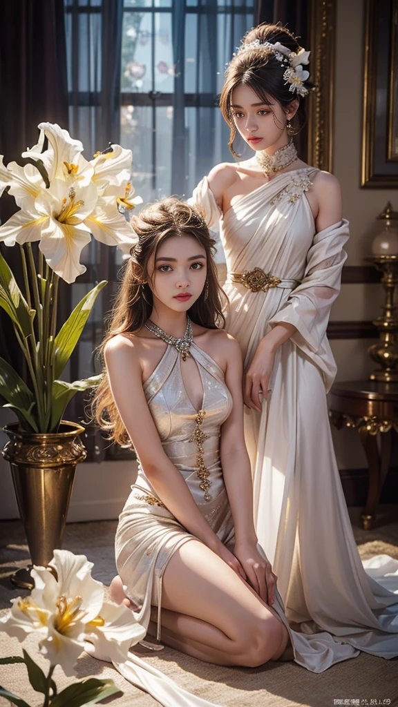 Full figure, 1 girl, -clinging shooting, 18 years old, white firefly clothes, strap clothes, glowing clothes, ornaments, exquisite faces, details, hands, ultimate details, amazing magnificence, Pedaipan style, fiber hair, glowing white iris, ((glowing flower)), sitting,