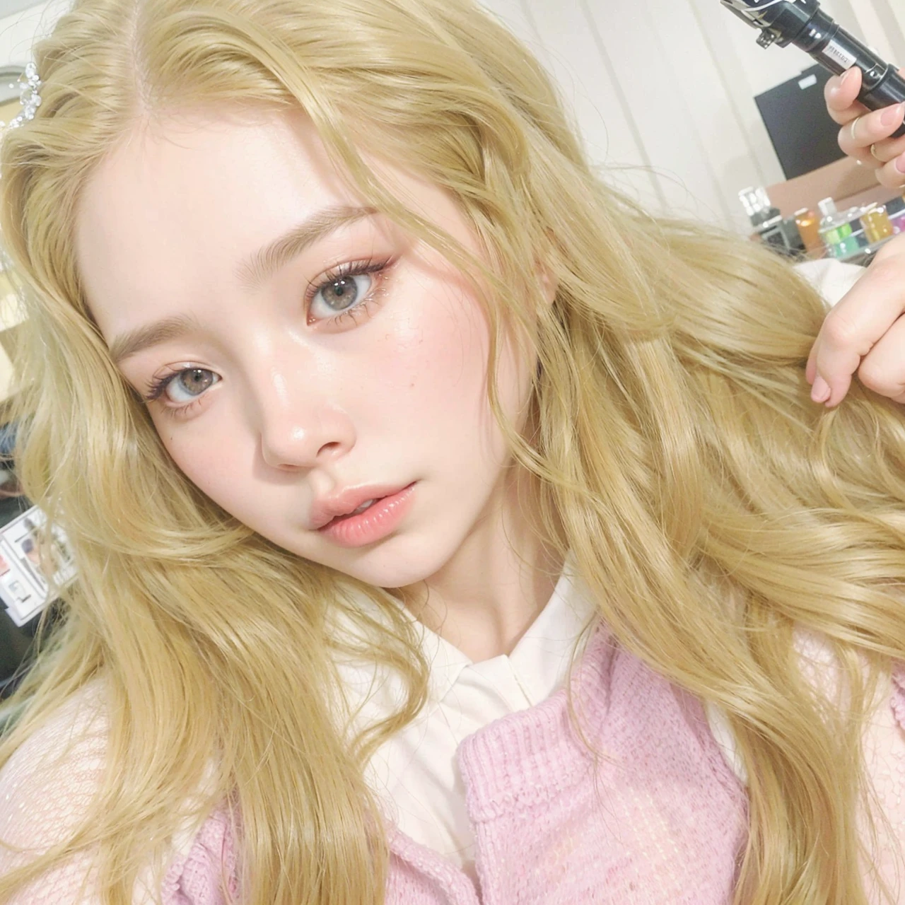 photorealistic portrait of Wonyoung, beautiful detailed eyes, beautiful detailed lips, extremely detailed eyes and face, long eyelashes, flawless skin, elegant expression, gorgeous hairstyle, studio lighting, warm color tones, soft bokeh background, (best quality,4k,8k,highres,masterpiece:1.2), ultra-detailed, (realistic,photorealistic,photo-realistic:1.37), studio quality
