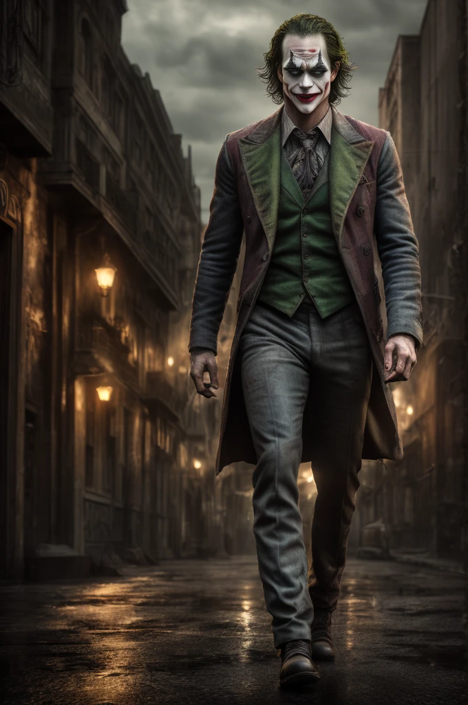 A Joker\(JaredPadalecki\) ,epic, realistic, faded, neutral colors, ((((hdr)))), ((((muted colors)))), intricate scene, artstation, hyperdetailed, cinematic shot, warm lights, dramatic light, intricate details, vignette, complex background, [[teal and orange]], slate gray atmosphere