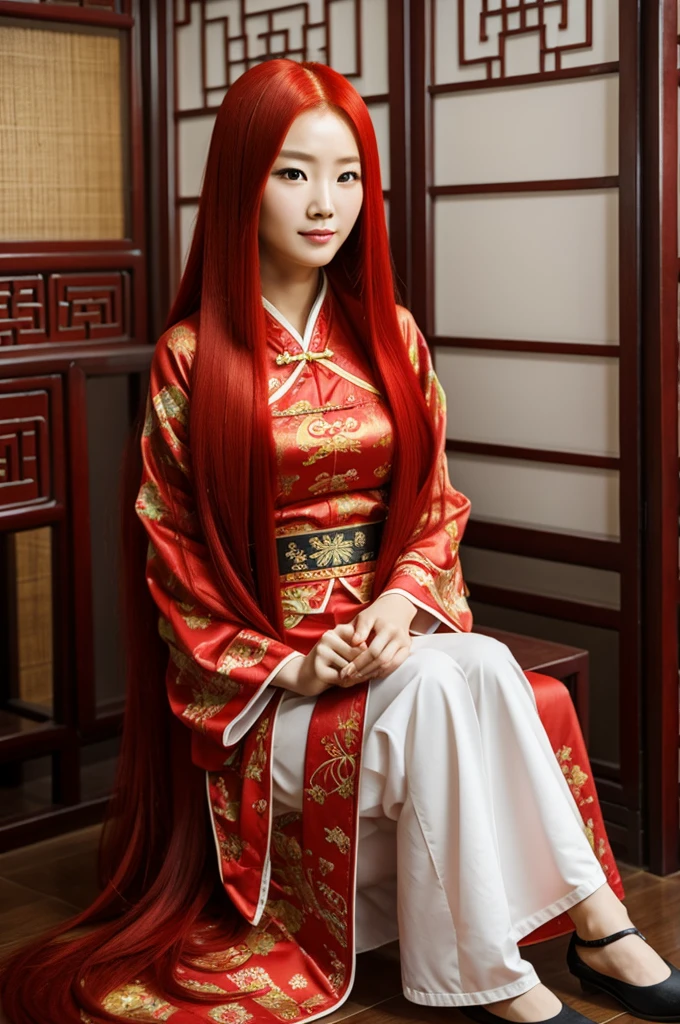 Long red hair in Chinese style