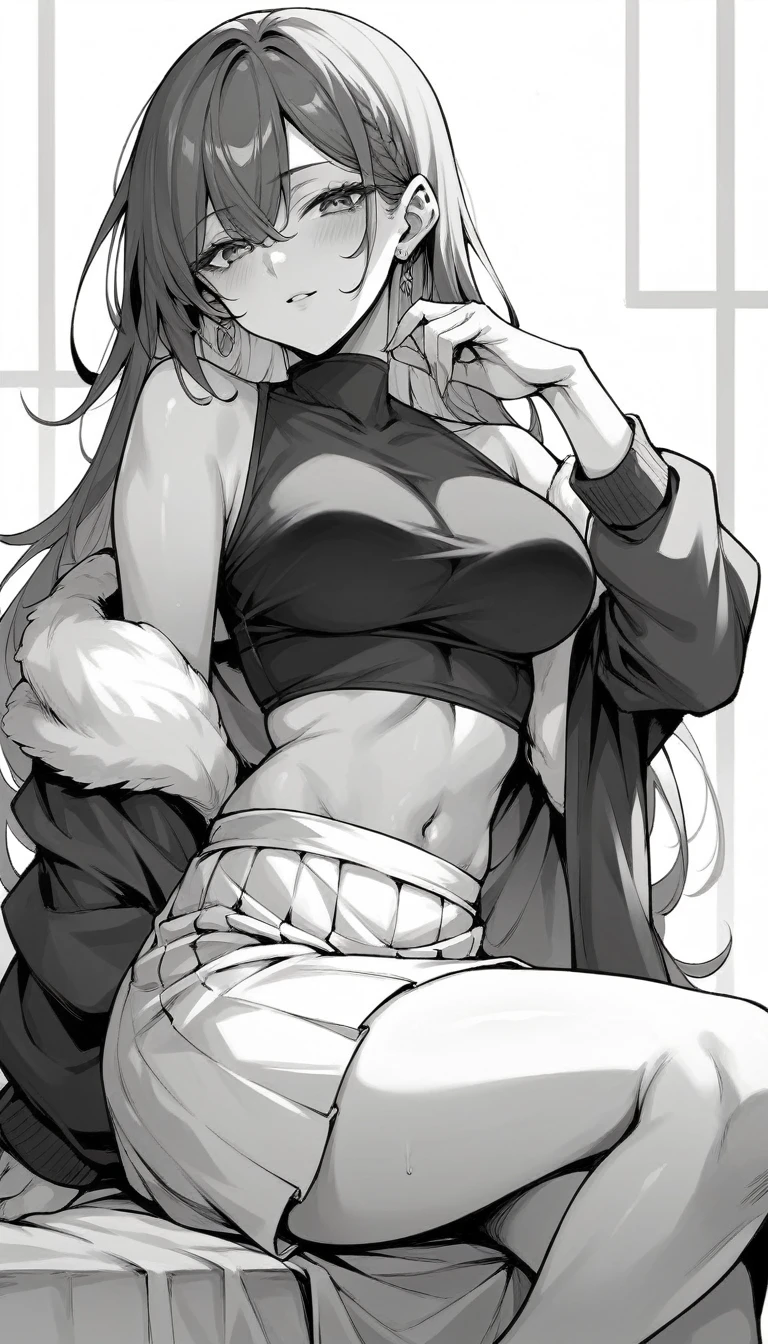 Beautiful girl in a seductive pose. Wearing black top and white skirt. And light skintone leona heidern