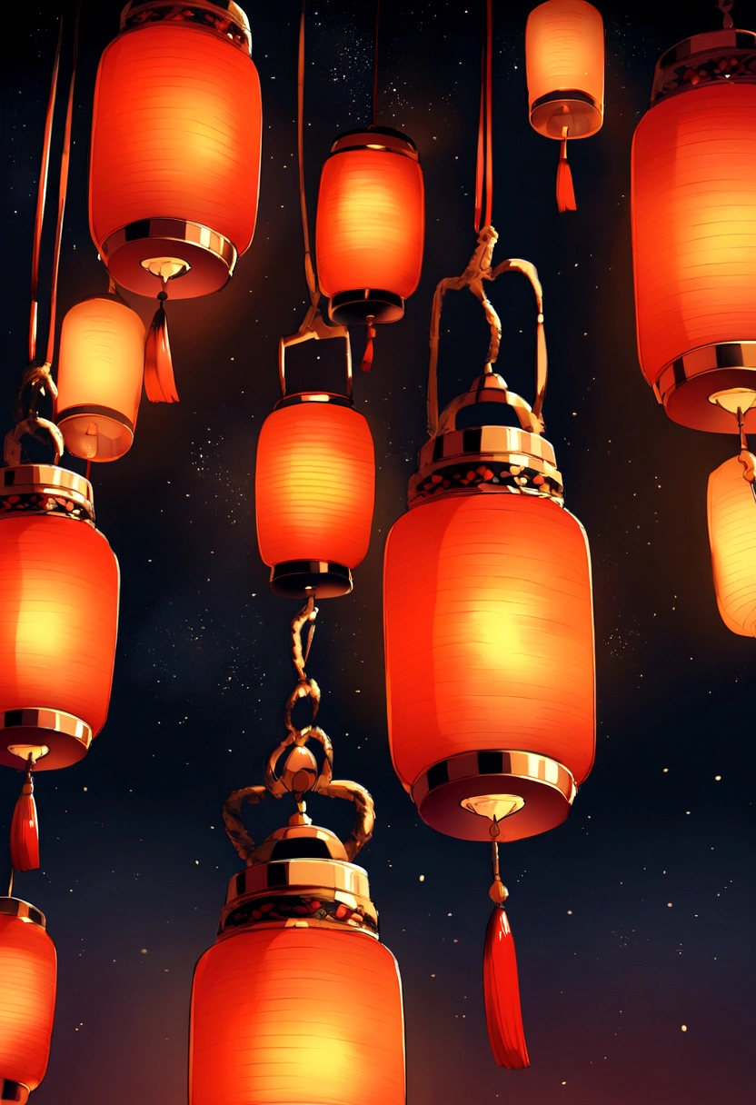 Summer festival、Japan、Lantern、Starry Sky、Increase the proportion of sky、No people、Lanternの数を少なく