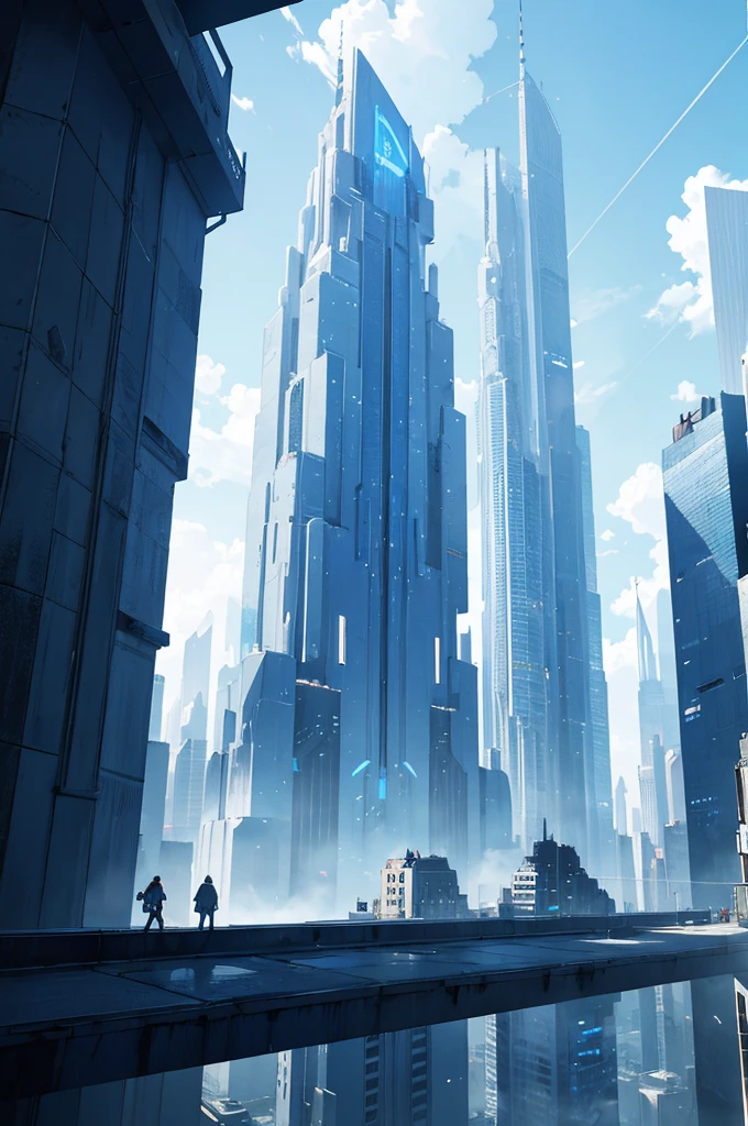 futuristic city, skyscraper, blue theme, blue light, HDR, 4k resolution, landscape