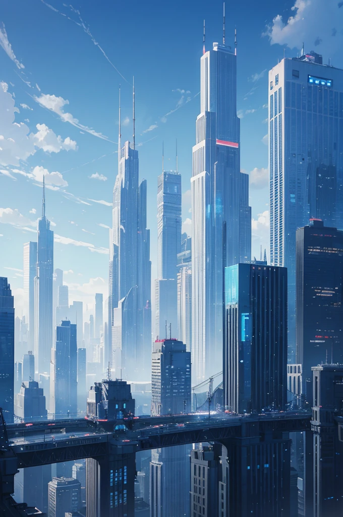 futuristic city, skyscraper, blue theme, blue light, HDR, 4k resolution, landscape