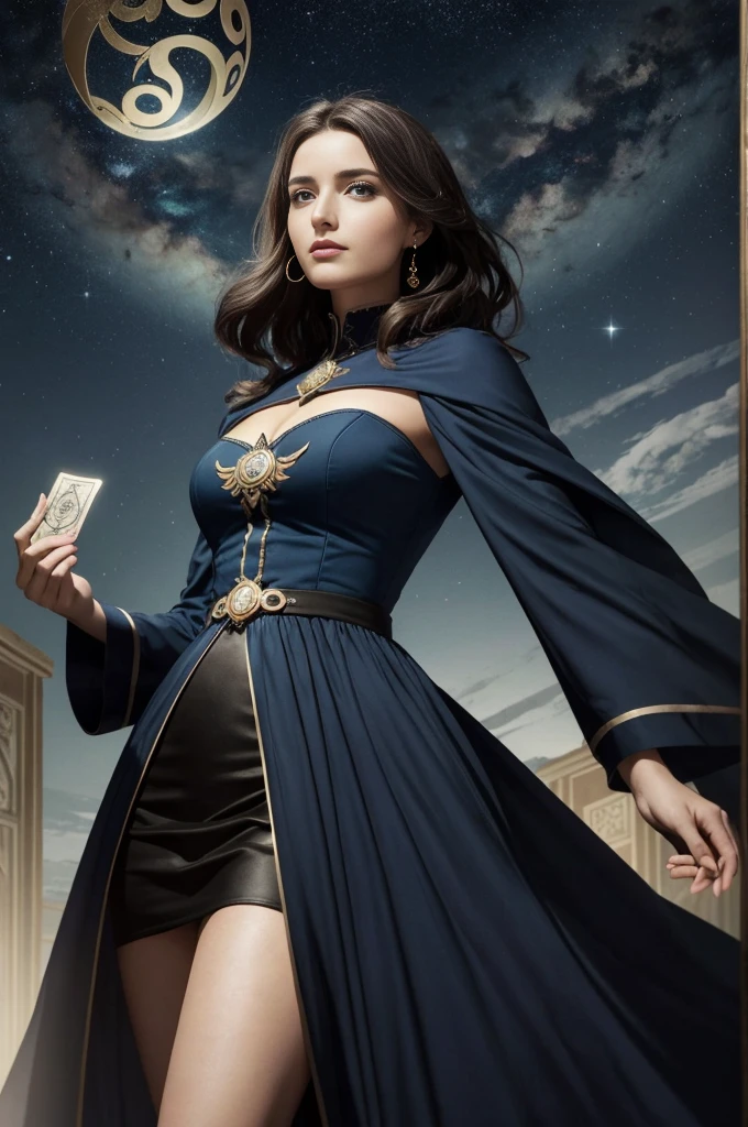 Une sublime femme astrologue et son astrolabe, la plus haute qualité, la plus haute qualité, 16k, incroyablement absurde, Très détaillé, délicat et dynamique, officiel, l’espace de l’univers, ciel de nuit, Croissant de lune, constellation, magnifique nébuleuse, Météore, cartes de tarot, Cercle magique géant, Un cercle magique complexe, Cercle magique coloré, Un globe céleste coloré, Expressions faciales concentrée et très délicates, Représentation délicate des yeux, Gros plan du haut du corps, érotique, Une femme sexy, Femme cool, cheveux longs et ondulés noirs, Forme du corps saine, femme de 25 ans, Femme cool, Hauteur: 170cm, énormes bustes rebondissants, astrologue, horoscope, cartes de tarot, Expression calme et concentrée, Une magicien complexe, (photo et brut, meilleure qualité, chef-d&#39;œuvre:1.2), (réaliste, fotorréalistea:1.4),(chef-d&#39;œuvre:1.4),(meilleure qualité:1.4)