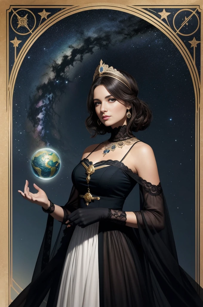 Une sublime femme astrologue et son astrolabe, cercle astrologique complexe et très détaillé, la plus haute qualité, la plus haute qualité, 16k, incroyablement absurde, Très détaillé, délicat et dynamique, officiel, l’espace de l’univers, ciel de nuit, Croissant de lune, constellation, magnifique nébuleuse, Météore, cartes de tarot, Cercle magique géant, Un cercle magique complexe, Cercle magique coloré, Un globe céleste coloré, Expressions faciales concentrée et très délicates, Représentation délicate des yeux, Gros plan du haut du corps, érotique, Une femme sexy, Femme cool, cheveux longs et ondulés noirs, Forme du corps saine, femme de 35 ans, Femme cool, Hauteur: 170cm, énormes bustes rebondissants, astrologue, horoscope, cartes de tarot, Expression calme et concentrée, Une magicien complexe, (photo et brut, meilleure qualité, chef-d&#39;œuvre:1.2), (réaliste, fotorréalistea:1.4),(chef-d&#39;œuvre:1.4),(meilleure qualité:1.4)