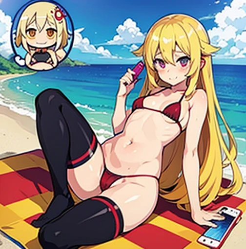 Girls blackmailed by peverted leak pictures lewd sexy embarrassing navel flat chest tight panties on her phone , anime girl with long blonde hair and flat breast posing on the beach, asuna yuuki, , misa amane *, on a sunny beach, in the beach, at the beach, ecchi anime style, blonde anime girl with long hair, rei hiroe, ( ( misa amane # ) ), at a beach, on a beach, beaching