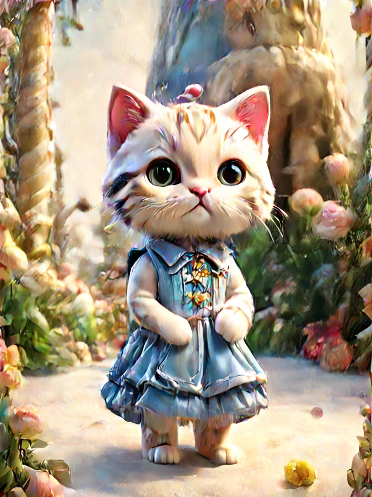 masterpiece,Highest quality,animal,a bit,cute,No humans,kitten,Wearing a dress,Standing on hind legs