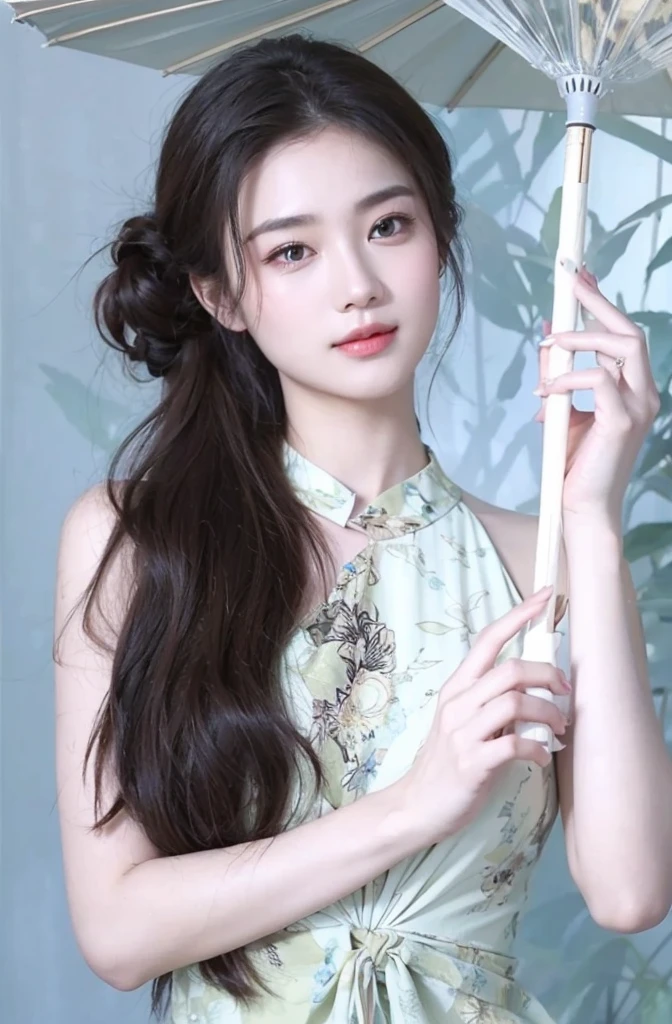 A beautiful woman holding an oil-paper umbrella