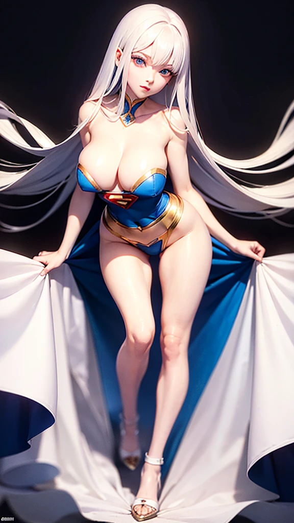 Beauty。Superwoman costume。Beautiful Face。big eyes,Long eyelashes。High nose bridge。Beautiful clavicle。White and tender skin,Pointed chest。Thin waist and hips。Long legs and beautiful feet。Thighs exposed。Exposed shoulders。High resolution,Professional Lighting。High Detail。.Superman costume。Beautiful Face。big eyes,Long eyelashes。High nose bridge。Beautiful clavicle。White and tender skin,Pointed chest。Thin waist and hips。Long legs and beautiful feet。Thighs exposed。Exposed shoulders。High resolution,Professional Lighting。High Detail。.