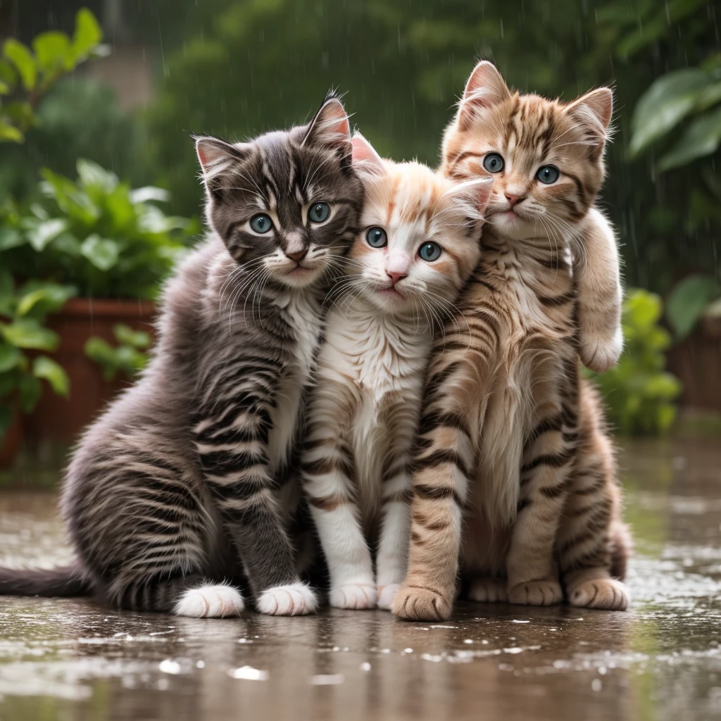 kittens hugging in the rain