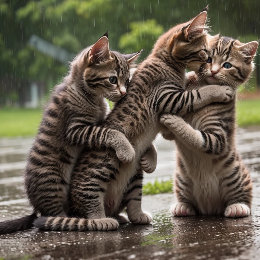 kittens hugging in the rain