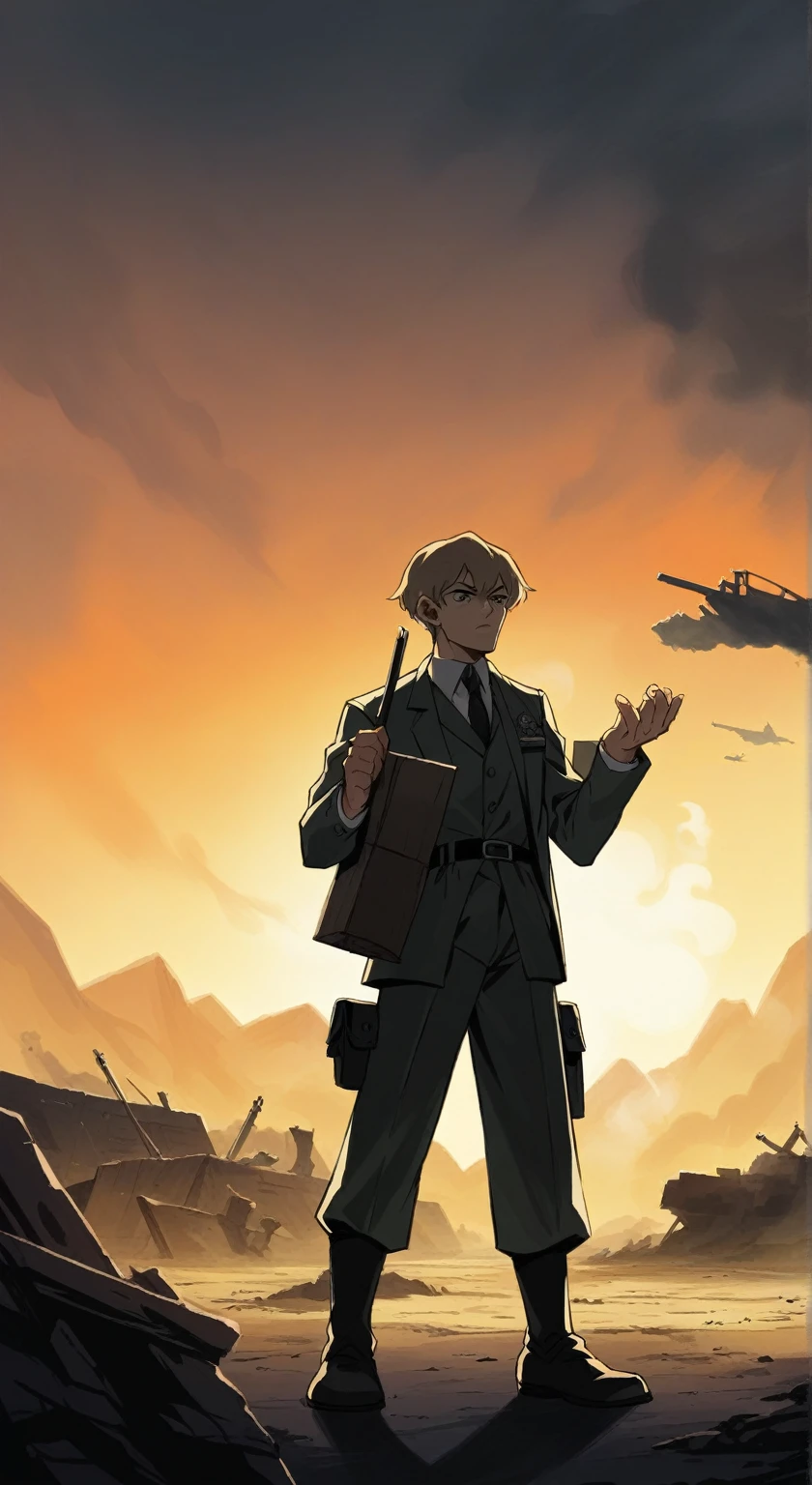 （A female soldier stands on the left and touches the tank gun barrel，Hands up，Saying goodbye，Background is the ruins of the city，Under the sunset：1.5）painting masterpiece, Extremely detailed, Black White Dark Steel Dark Blue Black Light Brown Dark Brown White Light Orange Dark Red Dark Green, Dramatic Lighting, evening, High contrast, steam, FOG, Israeli soldiers fighting with tanks on the battlefield, Movie Lighting, Aspect ratio of 16:9, steam, 4K, professional ominous Concept Art, author：artgerm and greg rutkowski, complex, elegant, Highly detailed digital painting, Concept Art, Smooth, Clear focus, illustration, Simon Starenhagen&#39;s style, Wayne Barlow, 和 igor kieryluk., Acrylic painting, Popular in pixiv Fan Box, Palette knife and brush strokes, Makoto Shinkai&#39;s styleJamie WiseJames GirardEdward HopperGreg RutkowskiStudio GhibliGenshin Impact