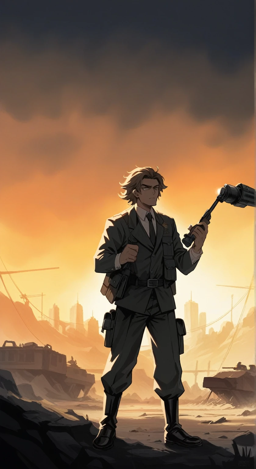 （A female soldier stands on the left and touches the tank gun barrel，Hands up，Saying goodbye，Background is the ruins of the city，Under the sunset：1.5）painting masterpiece, Extremely detailed, Black White Dark Steel Dark Blue Black Light Brown Dark Brown White Light Orange Dark Red Dark Green, Dramatic Lighting, evening, High contrast, steam, FOG, Israeli soldiers fighting with tanks on the battlefield, Movie Lighting, Aspect ratio of 16:9, steam, 4K, professional ominous Concept Art, author：artgerm and greg rutkowski, complex, elegant, Highly detailed digital painting, Concept Art, Smooth, Clear focus, illustration, Simon Starenhagen&#39;s style, Wayne Barlow, 和 igor kieryluk., Acrylic painting, Popular in pixiv Fan Box, Palette knife and brush strokes, Makoto Shinkai&#39;s styleJamie WiseJames GirardEdward HopperGreg RutkowskiStudio GhibliGenshin Impact
