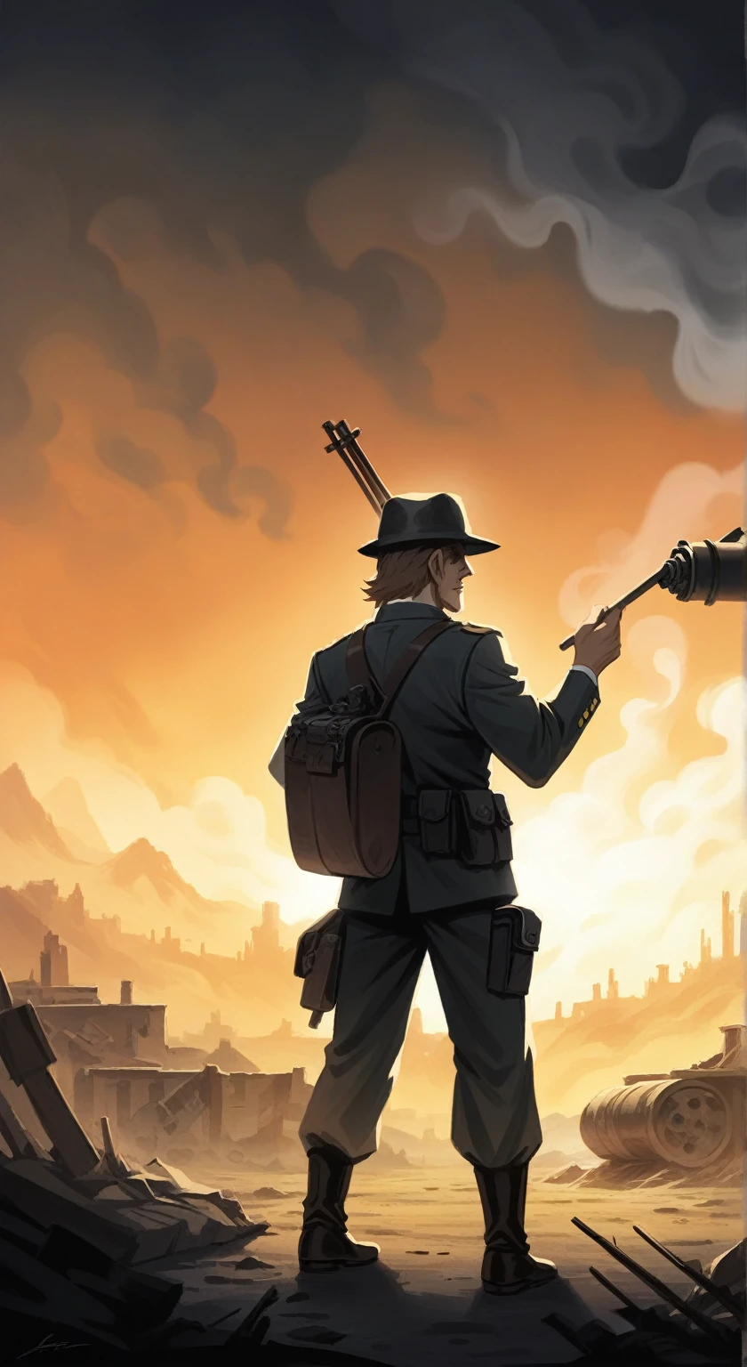 (A female soldier stands on the left and touches the tank gun barrel,Hands up,Saying goodbye,Background is the ruins of the city,Under the sunset:1.5)painting masterpiece, Extremely detailed, Black White Dark Steel Dark Blue Black Light Brown Dark Brown White Light Orange Dark Red Dark Green, Dramatic Lighting, evening, High contrast, steam, FOG, Israeli soldiers fighting with tanks on the battlefield, Movie Lighting, Aspect ratio of 16:9, steam, 4K, professional ominous Concept Art, author:artgerm and greg rutkowski, complex, elegant, Highly detailed digital painting, Concept Art, Smooth, Clear focus, illustration, Simon Starenhagen's style, Wayne Barlow, 和 igor kieryluk., Acrylic painting, Popular in pixiv Fan Box, Palette knife and brush strokes, Makoto Shinkai's styleJamie WiseJames GirardEdward HopperGreg RutkowskiStudio GhibliGenshin Impact