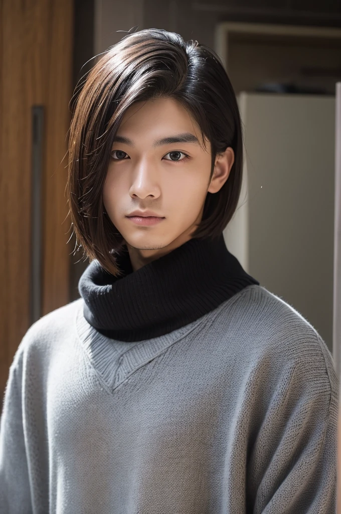 Photo of a 23 year old man, Perfect Face, masterpiece, good, sweater, black_blackい帽子, Hoda,