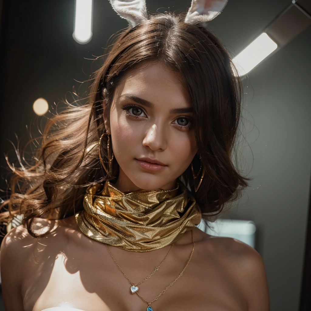 Generate me the most beautiful woman in the world with a bunny outfit and jewelry I want all of this to be in ultra realistic 8k with as much quality and detail as possible and unimaginable