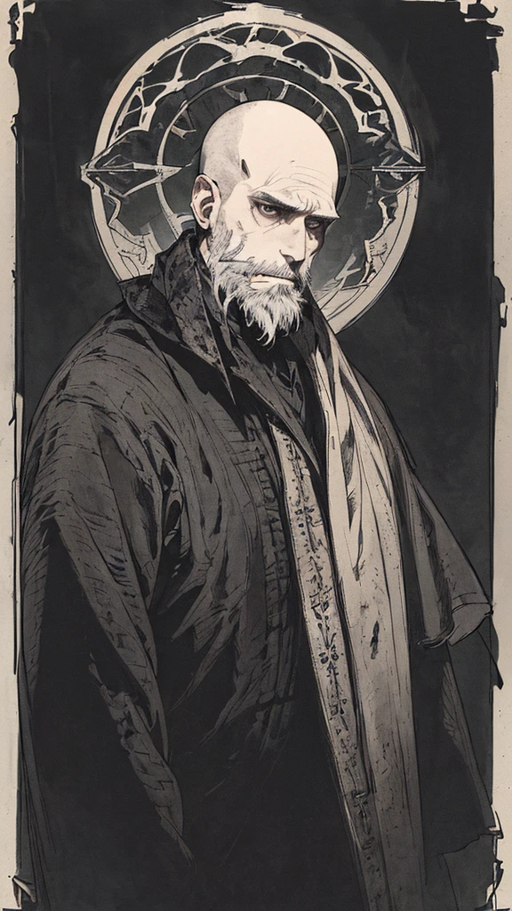 Best_quality, (background_detail), high_contrast, detail_original_illustration, warrior, gray_all_back_hair, muscular, villain_face, armor, full_body, sword_holding, medieval, deep_wrinkles_on_eyebrows, middle_aged_man, dark_stitch_landscape, (dramatic_lighting:1. 25), (shaded_background:1.2), (gray hair:1.2), (short_shaven_beard:1.3) large figure, delicate face, evil_smile, sharp_eyed, black background, (black background:1. 5) beautiful line drawing, black and white
Translated with DeepL.com (free version)