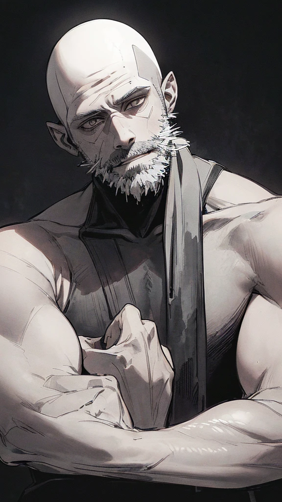Best quality, (background_detail), high_contrast, detail_original_illustration, warrior, gray_hair, muscular, villain_face, armor, full_body, sword_holding, medieval, deep_wrinkles_on_eyebrows, middle_aged_man, dark_stitch_landscape, (dramatic_lighting:1. 25), (shaded_background:1.2), (gray_hair:1.2 ), (short_shaven_beard:1.3), large figure, delicate face, wicked smile, sharp eyes, black background, (black background:1. 5) beautiful line drawing, black and white
Translated with DeepL.com (free version)