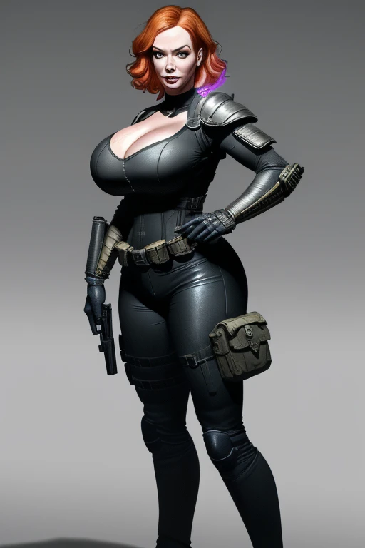 Christina Hendricks as an video game character, alluring 48 year old woman, High-quality facial research of Christina Hendricks, (Christina's sculpted cheekbones and slight wrinkles around the face), High-quality detailed research of Christina Hendricks voluptuous figure. ((aiming at the viewer with a gun)), skin-tight black leather suit, armored pieces, bulletproof armor, utility belt, two pistols, ((holding a handgun)), (((decent looking gun)))). Whole body, Casual pose, Beautiful pose, (Extremely detailed CG 8k wallpaper), (Extremely delicate and beautiful), (Masterpiece), (Best quality: 1.0), (Ultra-high resolution: 1.0), Beautiful lighting, Perfect lighting, Realistic shadows, [high resolution], Detailed skin, Super detailed (((Colorful))), Digital art, Resident Evil concept art, full body concept art, Expert concept art with high detail, concept-art, survival horror game concept art, concept-art, Mark Fillion style, Video game concept art, 4K, full body portrait
