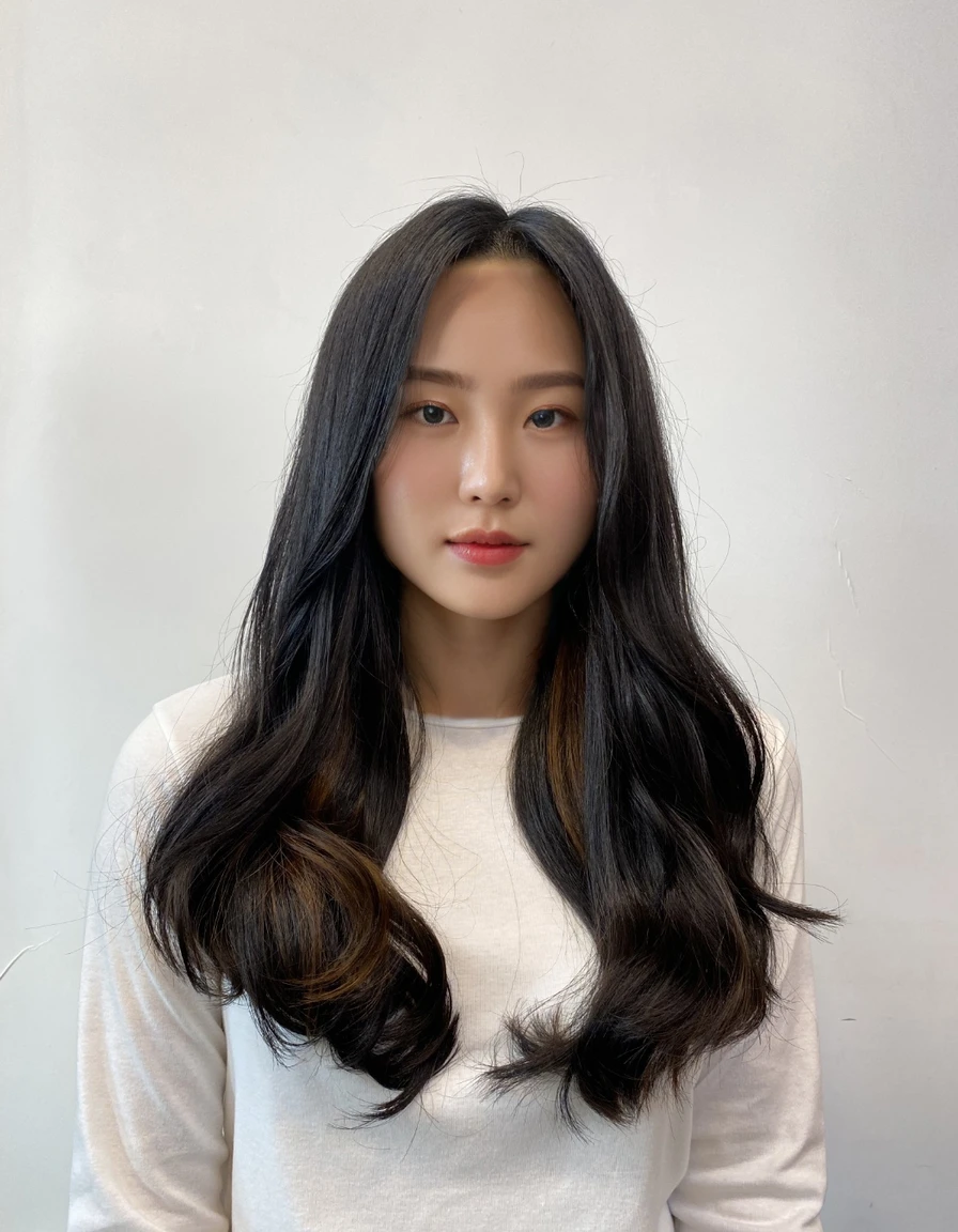 Best Quality, 8k, Masterpiece, (Portrait: 1.3), (photo realistic:1.4), (hyper realistic:1.4), Sharp Focus, looking at viewer, (smoother lighting:1.1), (increase cinematic lighting quality:0.9), realistic lighting, backlighting, light on face, ray trace, (brightening light:1.2), (Increase quality:1.4), sharp detail, (best quality real texture skin:1.4), finely detailed eyes, black_eyes, finely detailed face, 25 year old Korean woman