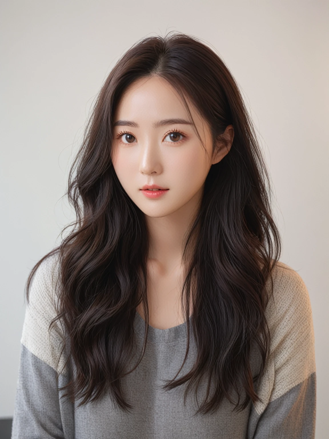 Best Quality, 8k, Masterpiece, (Portrait: 1.3), (photo realistic:1.4), (hyper realistic:1.4), Sharp Focus, looking at viewer, (smoother lighting:1.1), (increase cinematic lighting quality:0.9), realistic lighting, backlighting, light on face, ray trace, (brightening light:1.2), (Increase quality:1.4), sharp detail, (best quality real texture skin:1.4), finely detailed eyes, black_eyes, finely detailed face, 25 year old Korean woman