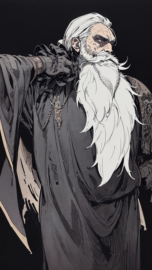 Best quality, (background_detail), high_contrast, detail_original_illustration, warrior, muscular, villain face, armor, full body, sword_holding, medieval, deep_wrinkles_on_eyebrows, middle_aged_man, dark_stitch_landscape, (dramatic_lighting:1. 25), (shaded_background:1.2), (gray_hair:1.2), (nice_beard_and_beard:1. Beard:1.3) large figure, delicate face, evil smile, sharp eyes, black background, (black background:1. 5) beautiful line drawing, black and white

Translated with DeepL.com (free version)