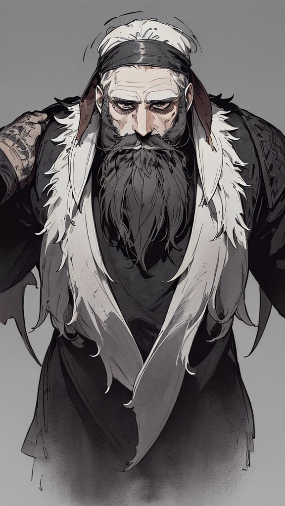 Best quality, (background_detail), high_contrast, detail_original_illustration, warrior, muscular, villain face, armor, full body, sword_holding, medieval, deep_wrinkles_on_eyebrows, middle_aged_man, dark_stitch_landscape, (dramatic_lighting:1. 25), (shaded_background:1.2), (gray_hair:1.2), (nice_beard_and_beard:1. Beard:1.3) large figure, delicate face, evil smile, sharp eyes, black background, (black background:1. 5) beautiful line drawing, black and white

Translated with DeepL.com (free version)