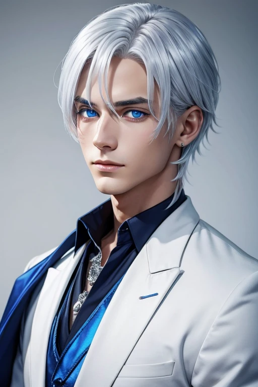 Boy with silver white hair and sapphire blue eyes