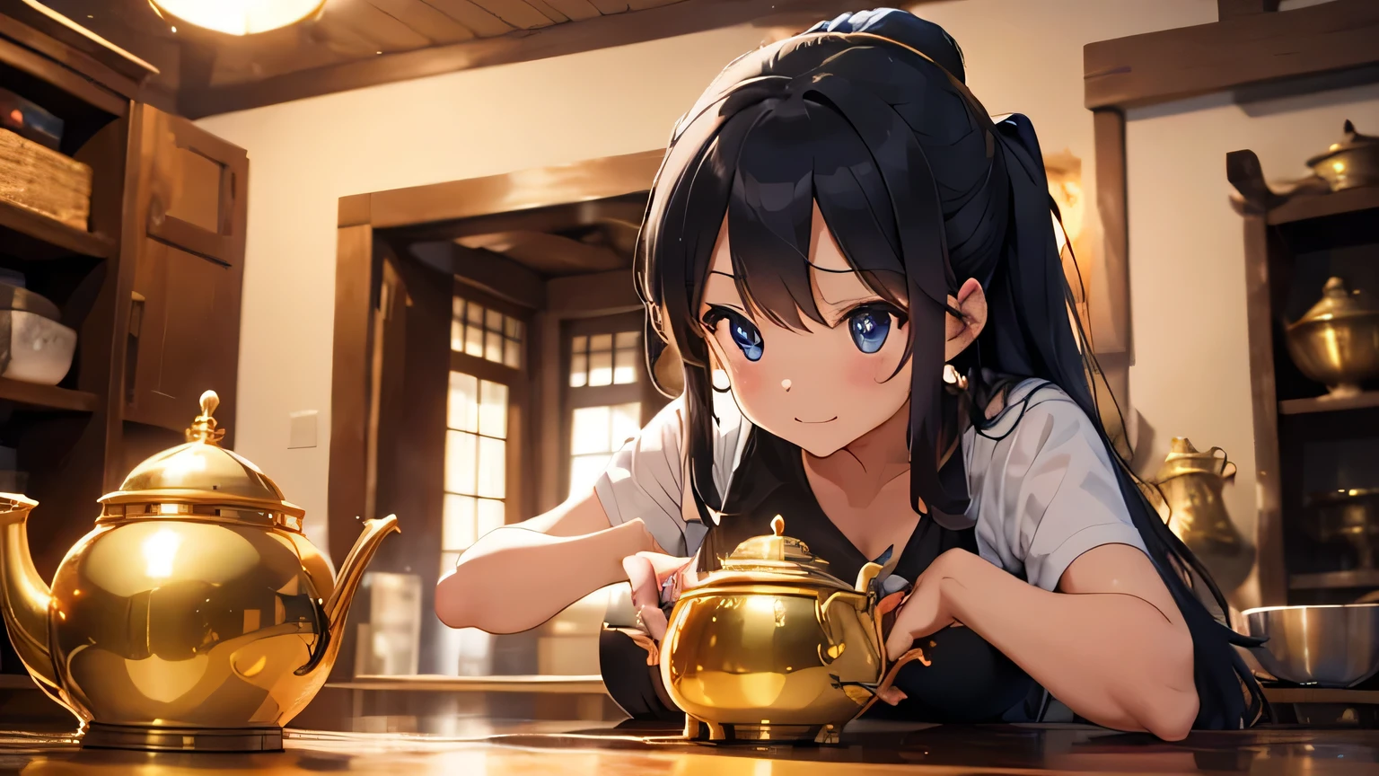 Genie,magic lamp,golden teapot