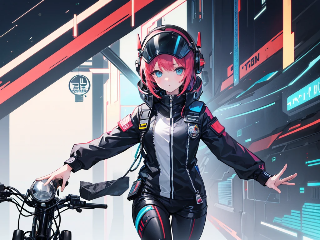 Girl in pilot suit(Bring a helmet),I'm showing my back here(Just turn your head),sf(universe),cyber punk