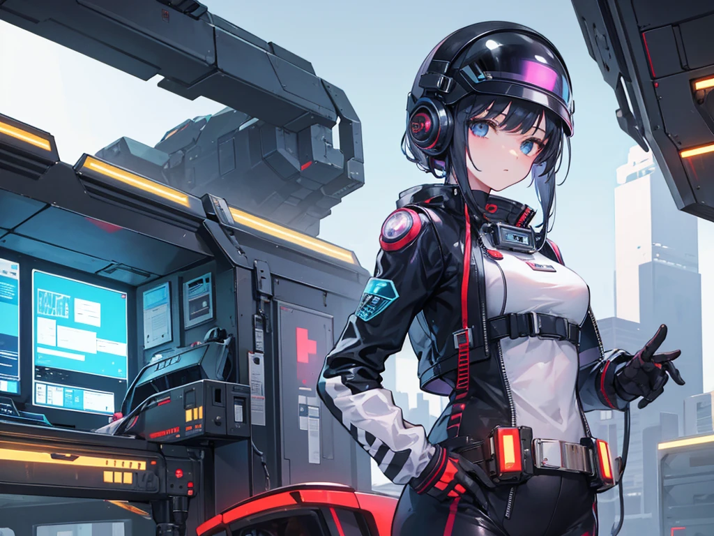 Girl in pilot suit(Bring a helmet),I'm showing my back here(Just turn your head),sf(universe),cyber punk