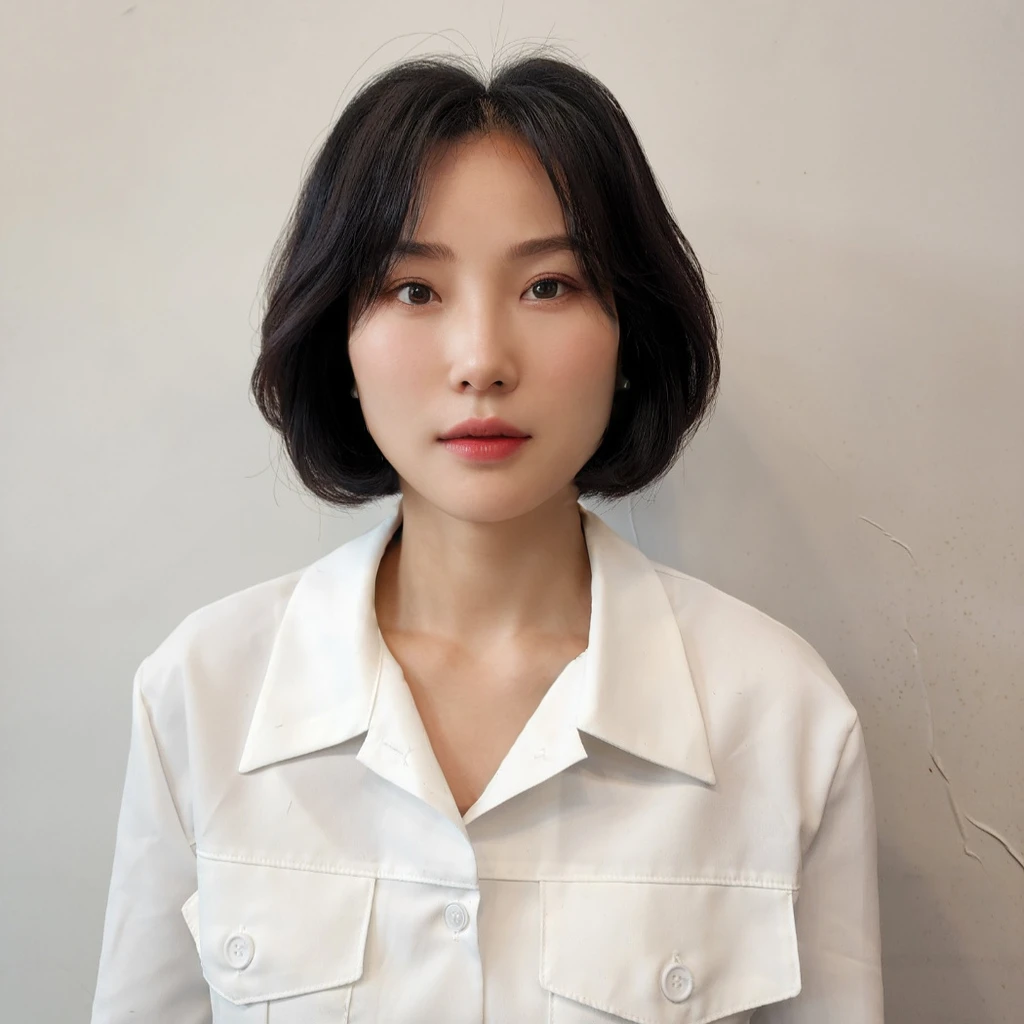 Best Quality, 8k, Masterpiece, (Portrait: 1.3), (photo realistic:1.4), (hyper realistic:1.4), Sharp Focus, looking at viewer, (smoother lighting:1.1), (increase cinematic lighting quality:0.9), realistic lighting, backlighting, light on face, ray trace, (brightening light:1.2), (Increase quality:1.4), sharp detail, (best quality real texture skin:1.4), finely detailed eyes, black_eyes, finely detailed face, 25 year old Korean woman