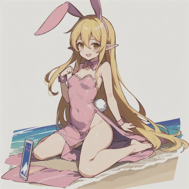 a drawing of two anime characters with a woman in a dress, with big rabbit ears, with bunny ears, with long floppy rabbit ears, reisen udongein inaba, various pose, rabbit ears, happy!!!, wearing a bunny suit, [ conceptual art ]!!, oppai, with bunny rabbit ears, bunny girl, long pointy ears, Girls blackmailed by peverted leak pictures lewd sexy embarrassing navel flat chest tight panties on her phone , anime girl with long blonde hair and flat breast posing on the beach, asuna yuuki, , misa amane *, on a sunny beach, in the beach, at the beach, ecchi anime style, blonde anime girl with long hair, rei hiroe, ( ( misa amane # ) ), at a beach, on a beach, beaching