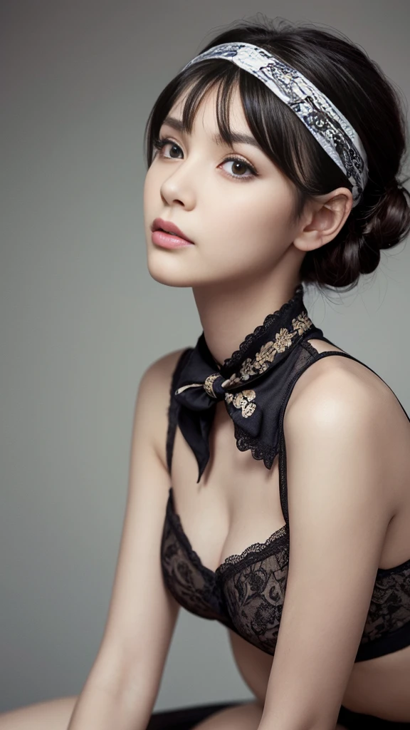 (((masterpiece, highest quality, Super detailed))), 1 female, (((very thin body))) , (((length, thin legs))), (((black short hair, Bandana updo ))), (((highly detailed face))), cosmetics free, small, thin nose, small thin mouth, (((Very sharp focused eyes))), Japanese, beautiful face, (lifelike face), beautiful hairstyle, realistic eyes, fine and beautiful eyes, (real looking skin), beautiful skin, charm, Photo shoot that recreates Tim Burton'How the world sees it、The mysterious bunny girl style is also one of the highlights..。Victorian pink bunny girl style、Rabbit ears headband,Design using Gothic elements'You can also create spooky and unique hairstyles....。High resolution、Capture every detail clearly、,、Use a bright and vibrant color palette。As background:、Carefully selected mysterious and fantastical cityscapes and locations that appear in the work..、Image created in collaboration with Tim Burton'Distinctive dark shadows and strange details。.。sculpture installation