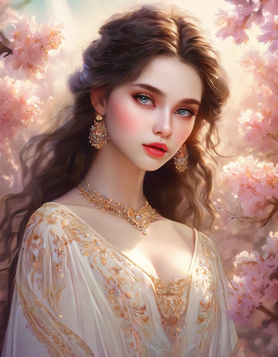 a beautiful girl, extremely detailed face and eyes, long eyelashes, beautiful detailed lips, 1girl, portrait, fantasy, digital painting, ethereal, soft lighting, warm colors, cinematic, highly detailed, intricate, ornate, elegant, delicate, serene, dreamlike, breathtaking, stunning, exquisite, masterpiece