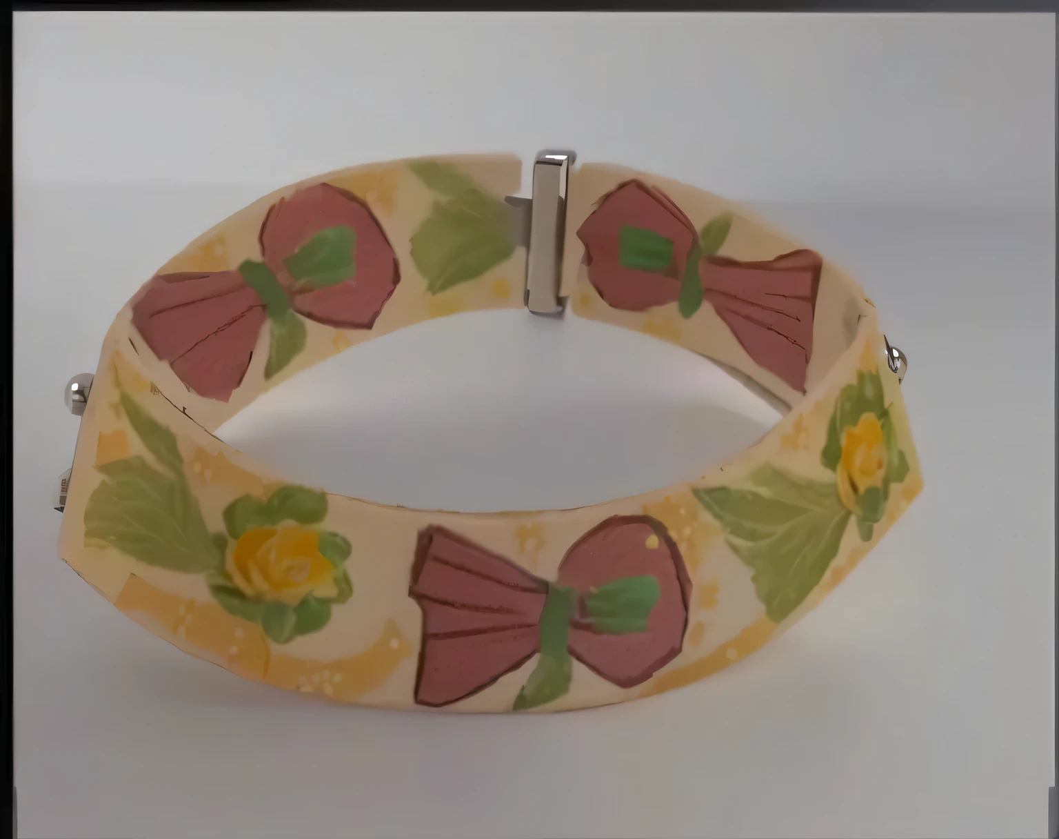 there is a photo of a bracelet with a bow tie, made of leather , inspiring, bright colors