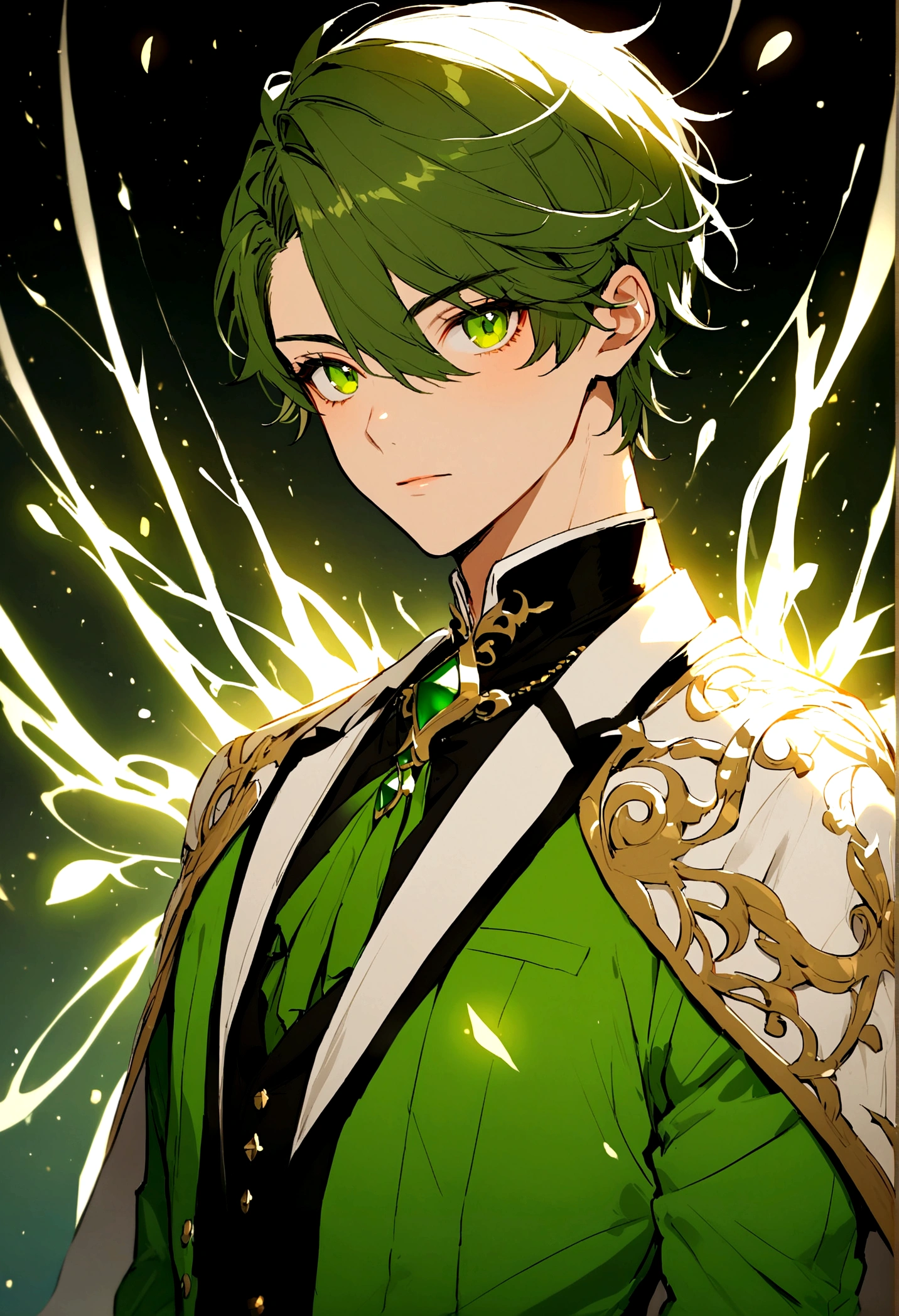 Very handsome teenager, with green eyes