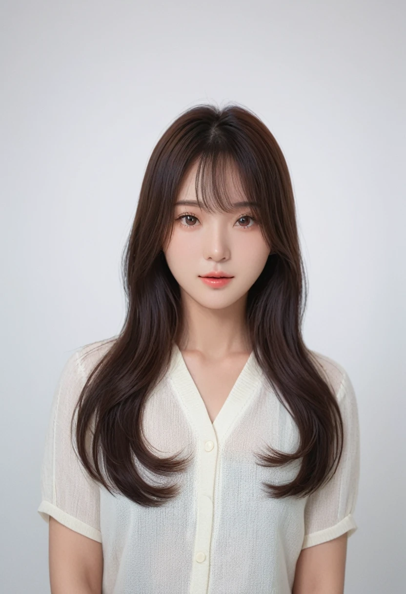 Best Quality, 8k, Masterpiece, (Portrait: 1.3), (photo realistic:1.4), (hyper realistic:1.4), Sharp Focus, looking at viewer, (smoother lighting:1.1), (increase cinematic lighting quality:0.9), realistic lighting, backlighting, light on face, ray trace, (brightening light:1.2), (Increase quality:1.4), sharp detail, (best quality real texture skin:1.4), finely detailed eyes, black_eyes, finely detailed face, 25 year old Korean woman