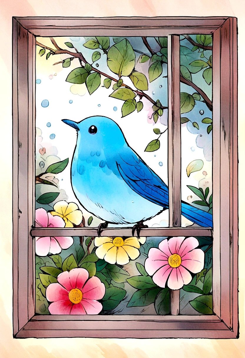 Mori no Cafe Window blue bird Fantasy Picture books Pastel Style