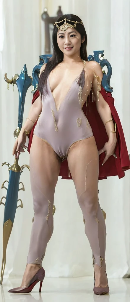 A 30-year-old Asian woman posing for a photo,Mature and charming,Lewd exposure ,Camel toe,NSFW,Release liquid,Wear sexy high heels