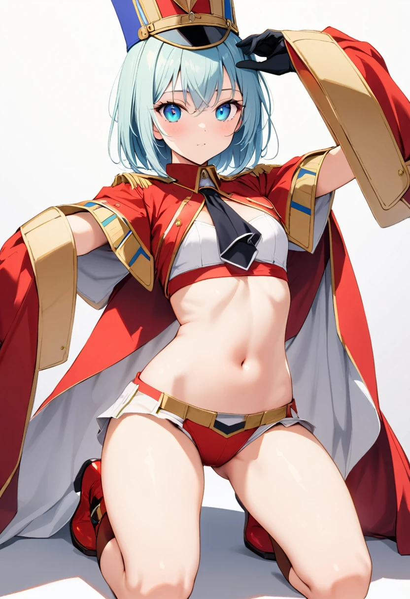 16k works,Highest quality,18-year-old,No background.White background only,whole body、Kneel,sexy, One person, Beautiful Face,, Symmetrical eyes, Good balance、 Perfect body、 marching band