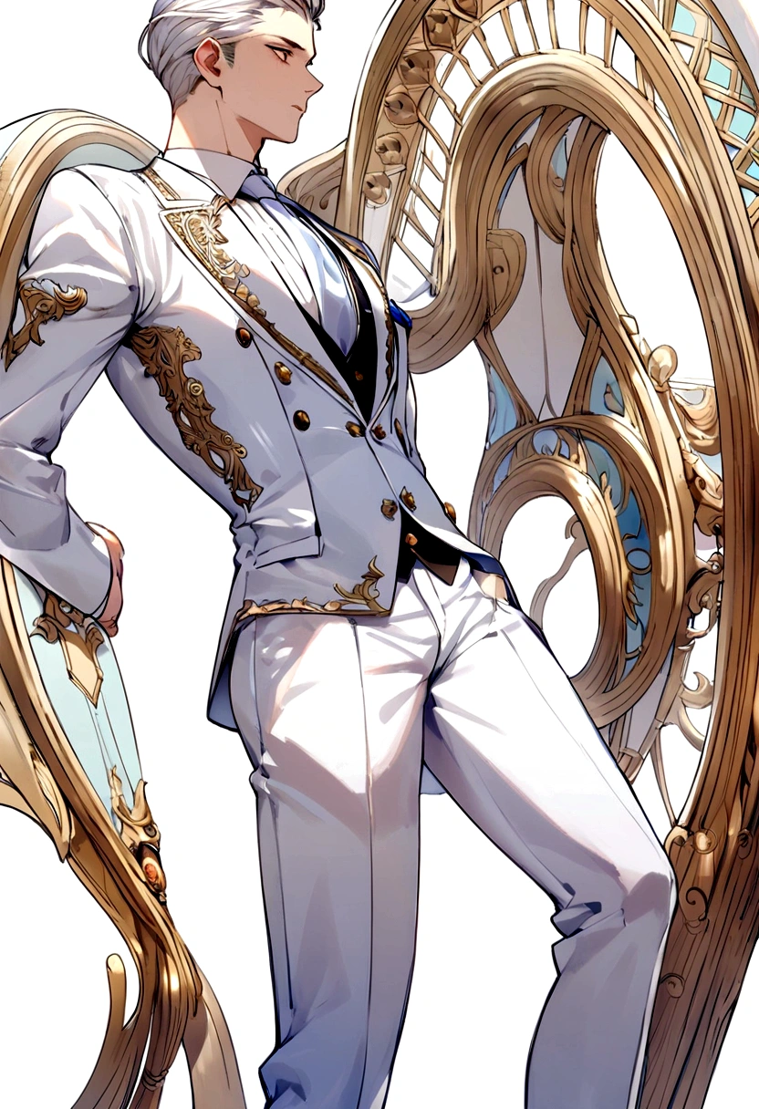 White suit、male、Hips and legs