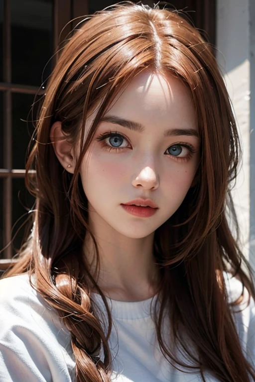 Girl with amber eyes and auburn hair