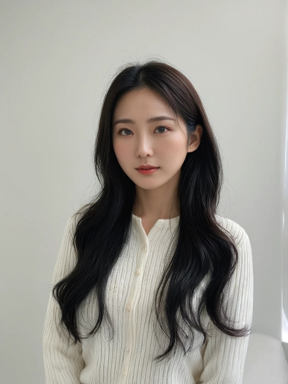 Best Quality, 8k, Masterpiece, (Portrait: 1.3), (photo realistic:1.4), (hyper realistic:1.4), Sharp Focus, looking at viewer, (smoother lighting:1.1), (increase cinematic lighting quality:0.9), realistic lighting, backlighting, light on face, ray trace, (brightening light:1.2), (Increase quality:1.4), sharp detail, (best quality real texture skin:1.4), finely detailed eyes, black_eyes, finely detailed face, 25 year old Korean woman,sharp_face,mascara
